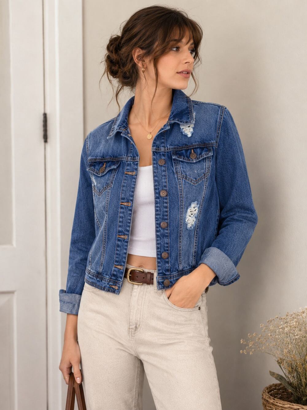 Highway Jeans Distressed Blue Denim Jacket Women’s Size Large